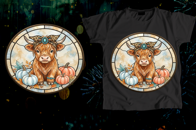 Highland Cow Stained Glass Window Fall Art