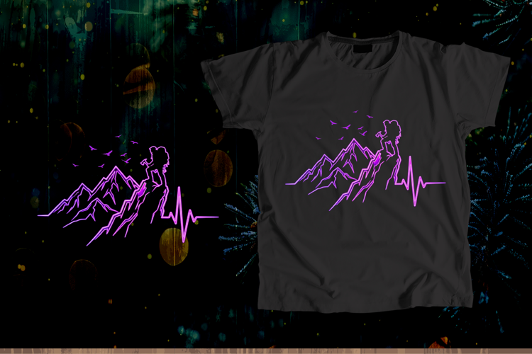 Purple Neon Hiker Mountain EKG Pulse Art