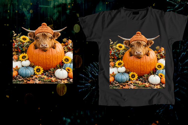 Highland Cow In Pumpkin Beanie Fall Art
