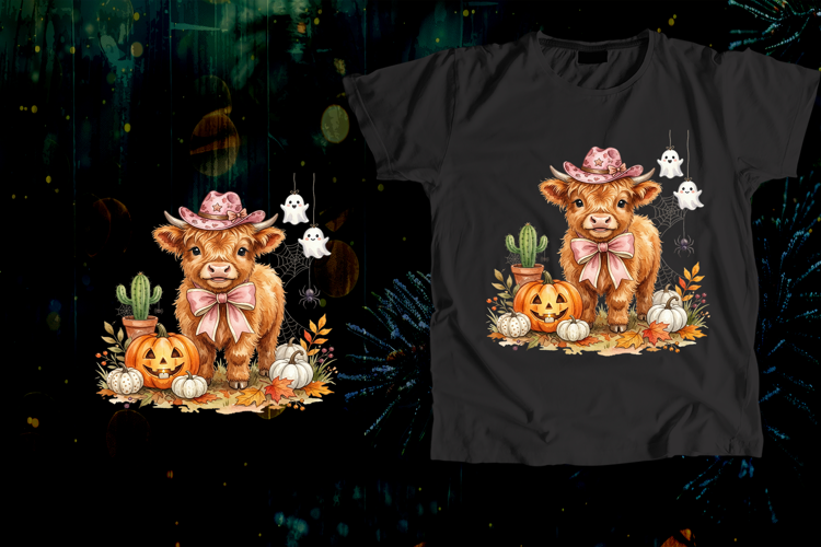 Baby Highland Cow Pink Cowboy Hat Halloween Art