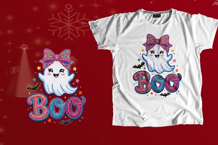 Cute Coquette Ghost Boo Bow Halloween Shirt PNG example image 1