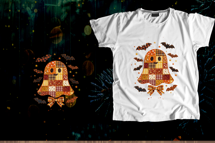 Patchwork Ghost Halloween Applique Vector Art