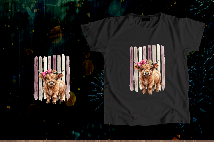 Fluffy Highland Cow Leopard Bow Sublimation Art