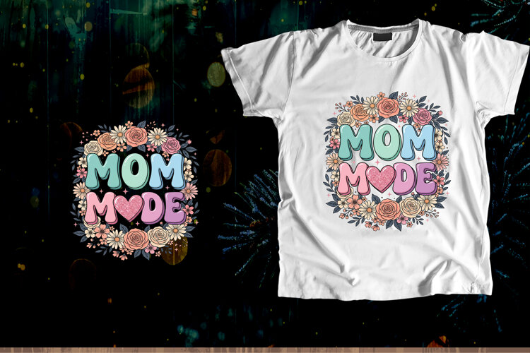 Retro Mom Mode Floral Wreath Art example image 1