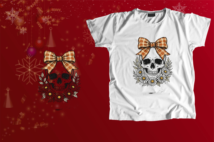 Gothic Dark Skull Orange Plaid Bow PNG