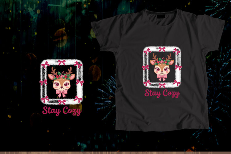 Cute Coquette Deer Stay Cozy Christmas Art example image 1