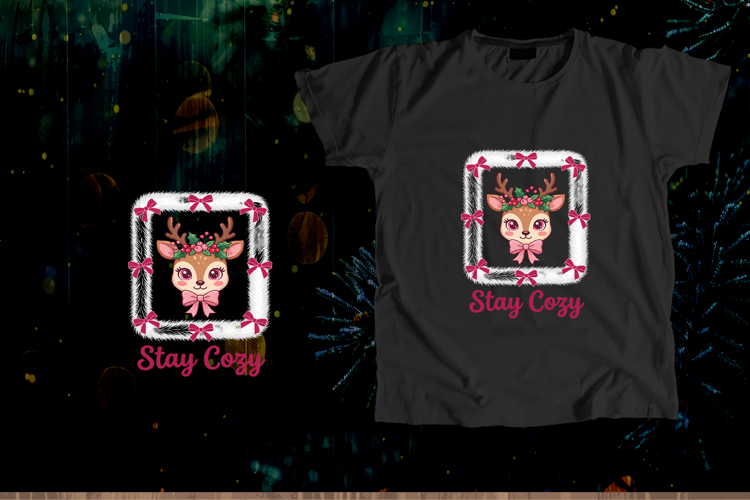 Cute Coquette Deer Stay Cozy Christmas Art