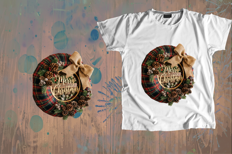Plaid Burlap Bow Merry Christmas Pinecone Wreath PNG