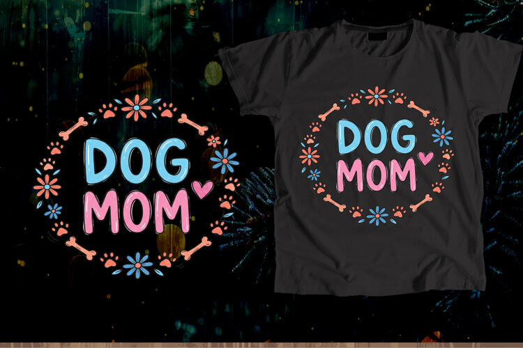 Dog Mom Paws Bones Floral Wreath Cute Typography Art example image 1