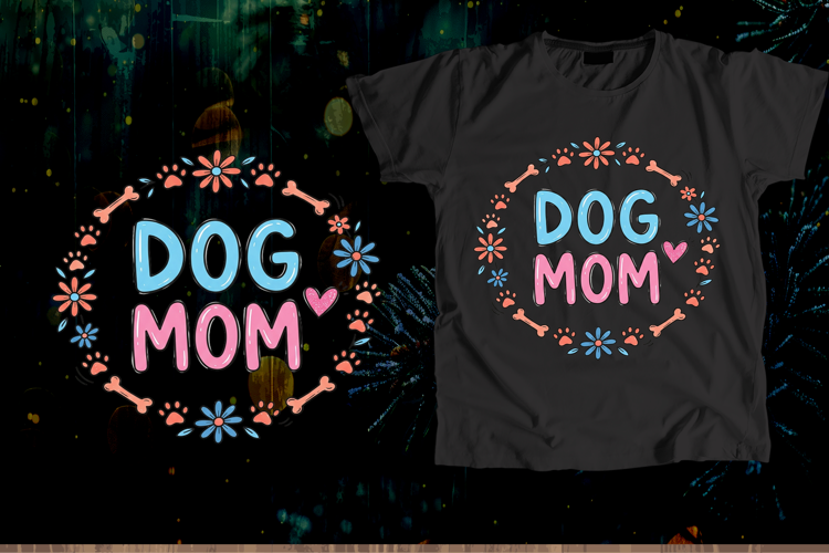 Dog Mom Paws Bones Floral Wreath Cute Typography Art