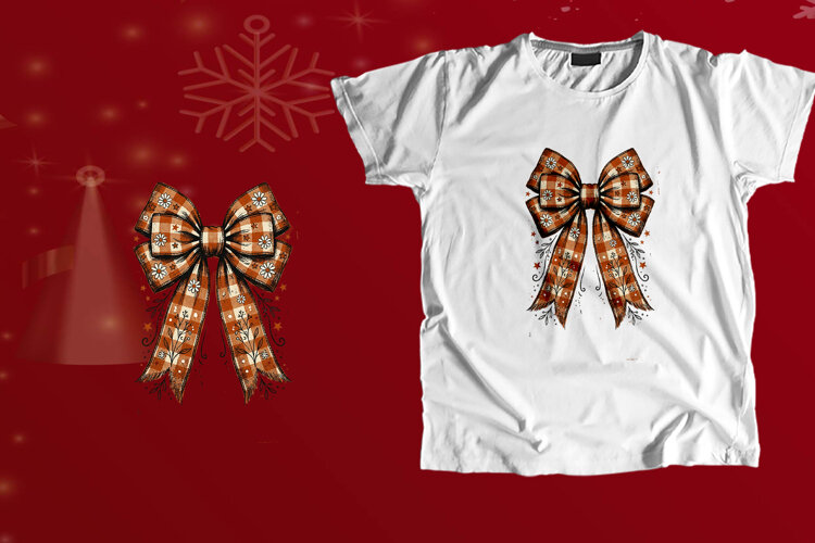 Vintage Orange Gingham Ribbon Bow Daisy PNG example image 1