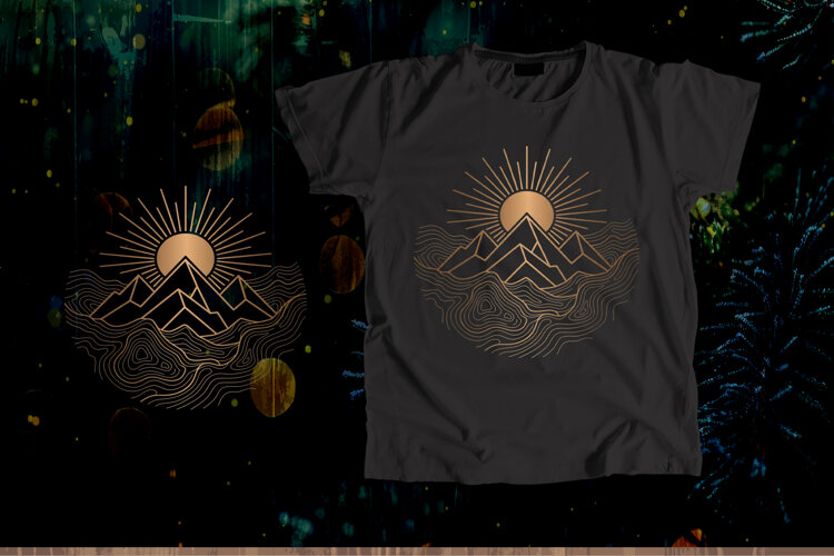 Golden Sunburst Mountain Topographic Vector Art example image 1