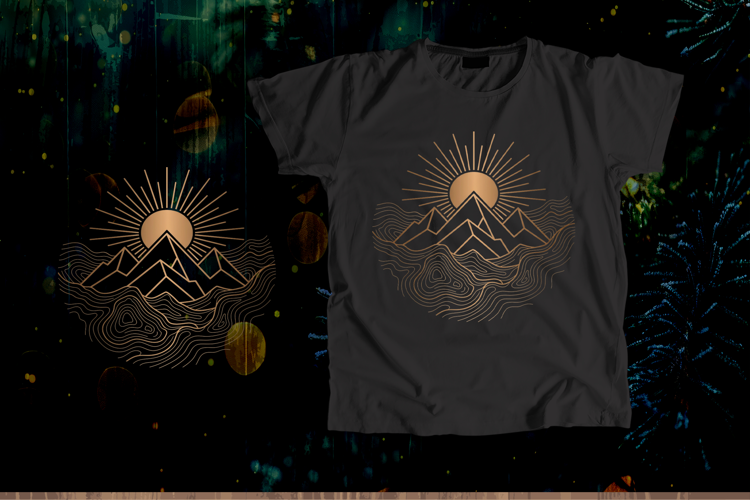 Golden Sunburst Mountain Topographic Vector Art