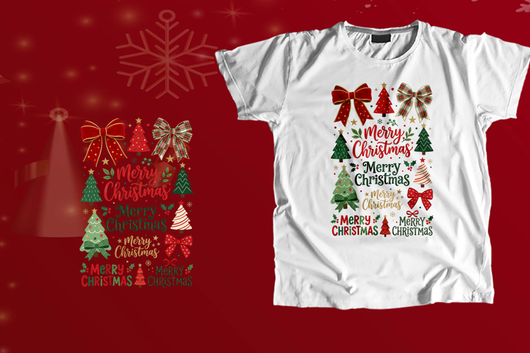 Merry Christmas Trees Ribbon Bows Graphics PNG