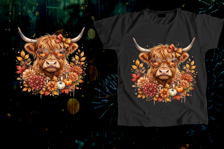 Highland Cow Heart Glasses Fall Floral Art