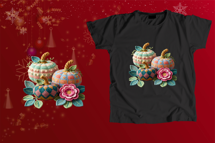 Crochet Patterned Pumpkins Fall Sublimation Art