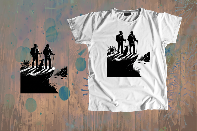 Black and White Hiking Silhouette Art
