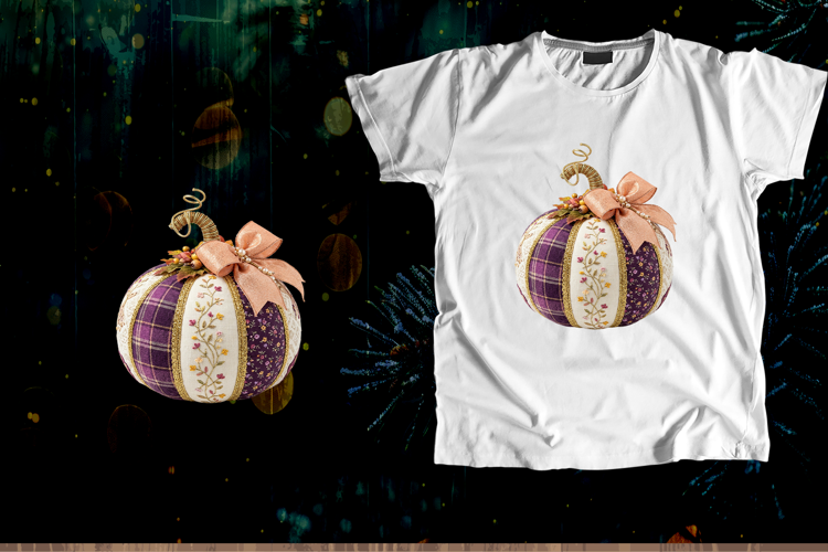 Purple Floral Patchwork Pumpkin Autumn Decor Art
