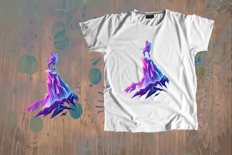 Futuristic Neon Astronaut Mountain Peak Vector Art
