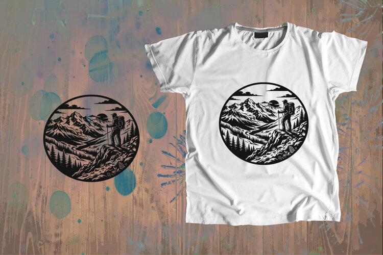 Circular Hiker on Mountain Ridge Vector Art example image 1