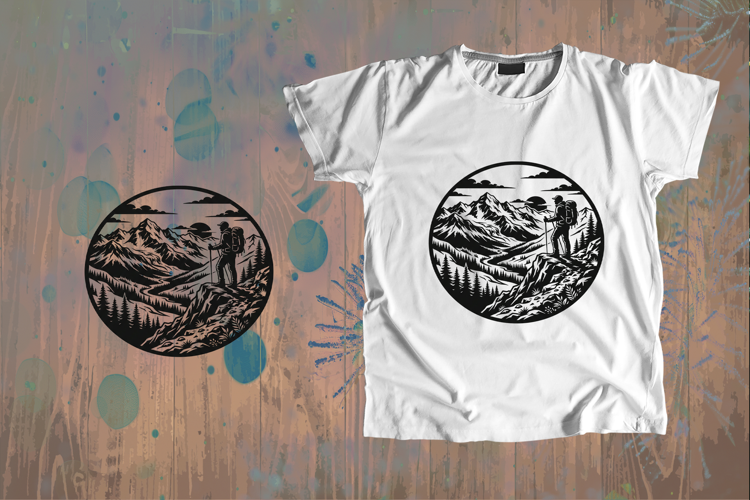 Circular Hiker on Mountain Ridge Vector Art