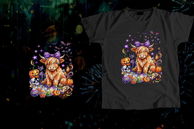 Stained Glass Highland Cow Halloween Spooky Art