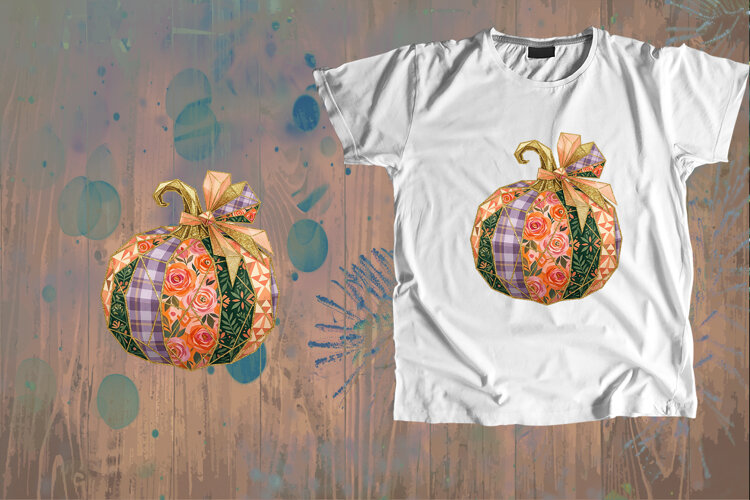 Geometric Floral Pumpkin Fall Sublimation Art example image 1
