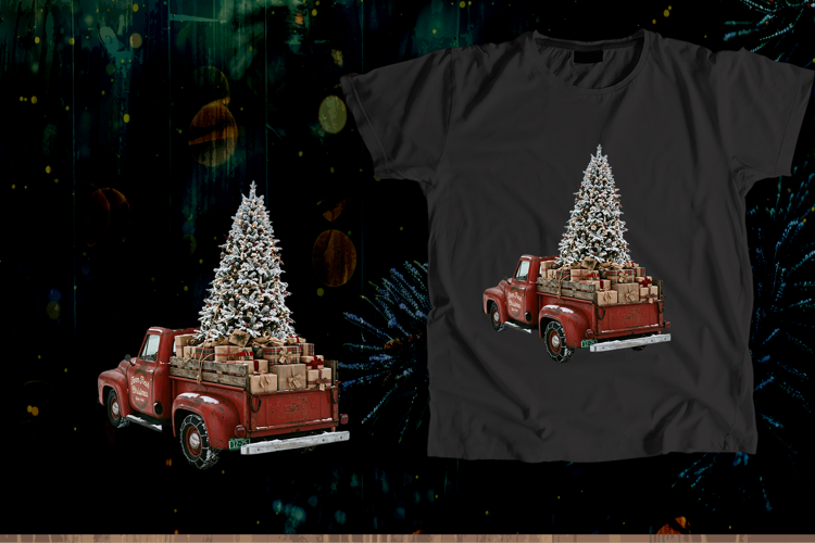 Vintage Red Pickup Truck Christmas Tree PNG Design