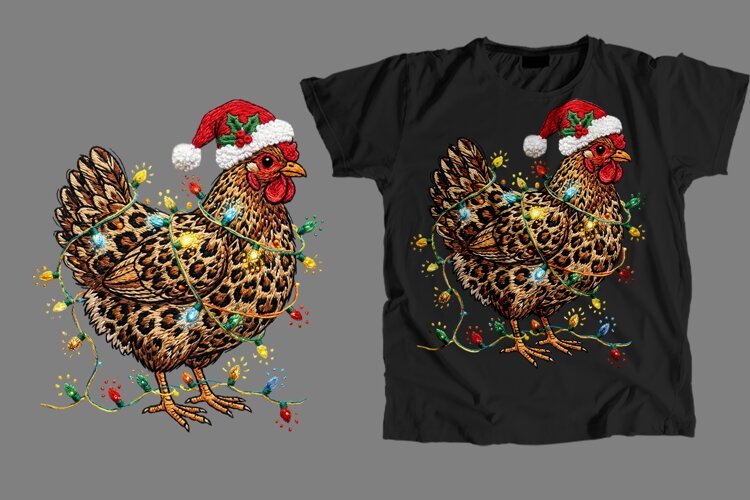 Embroidered Christmas Chicken T-Shirt Sublimation PNG example image 1