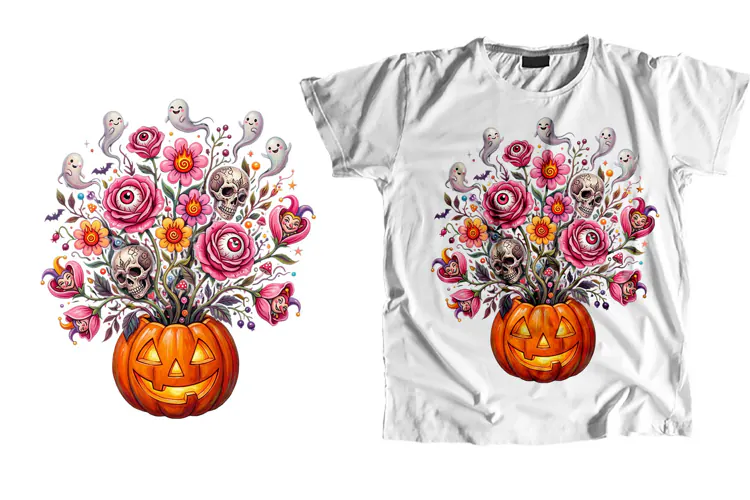 Spooky Pumpkin Floral T-Shirt PNG