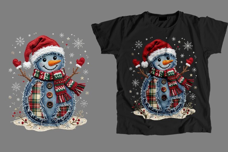 Denim Snowman T-Shirt Sublimation PNG 300 DPI example image 1