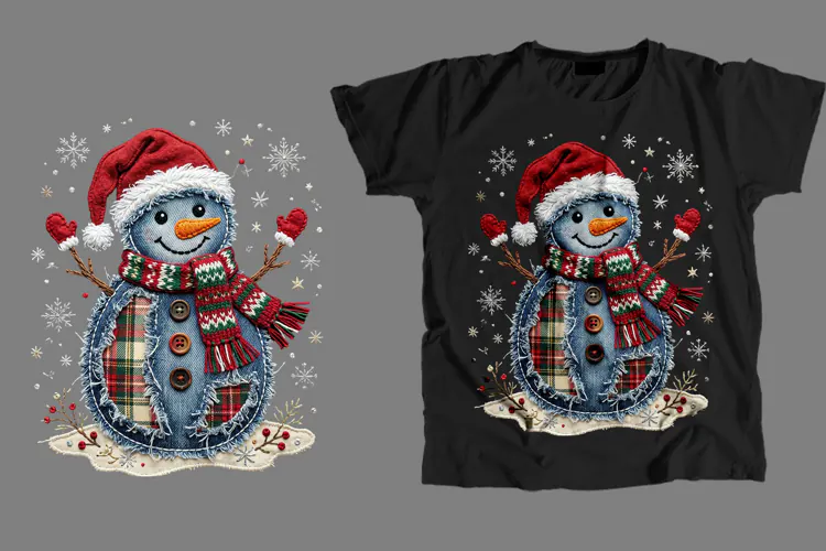 Denim Snowman T-Shirt Sublimation PNG 300 DPI