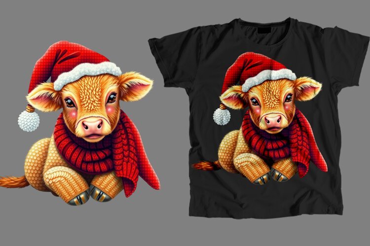 Christmas Cow T-Shirt PNG Design example image 1