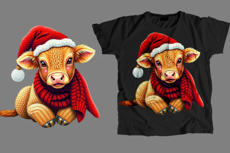 Christmas Cow T-Shirt PNG Design