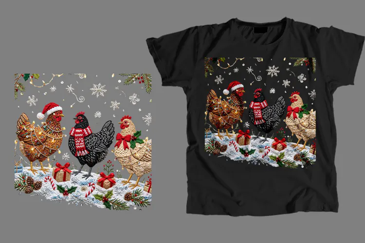 Christmas Chickens T-Shirt PNG Design