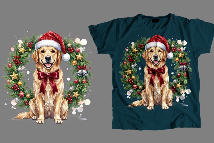 Christmas Golden Retriever T-Shirt Sublimation PNG example image 1