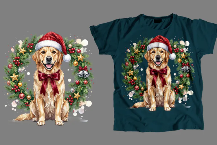 Christmas Golden Retriever T-Shirt Sublimation PNG