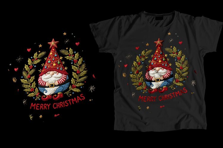 Merry Christmas Gnome Wreath T-Shirt PNG Design example image 1
