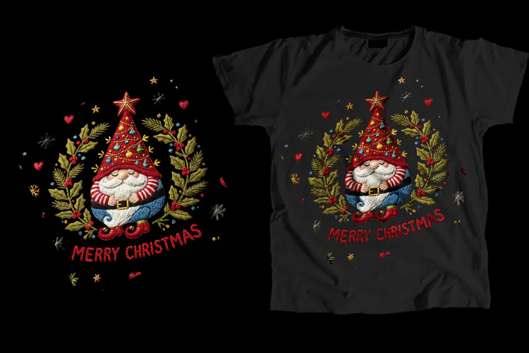 Merry Christmas Gnome Wreath T-Shirt PNG Design
