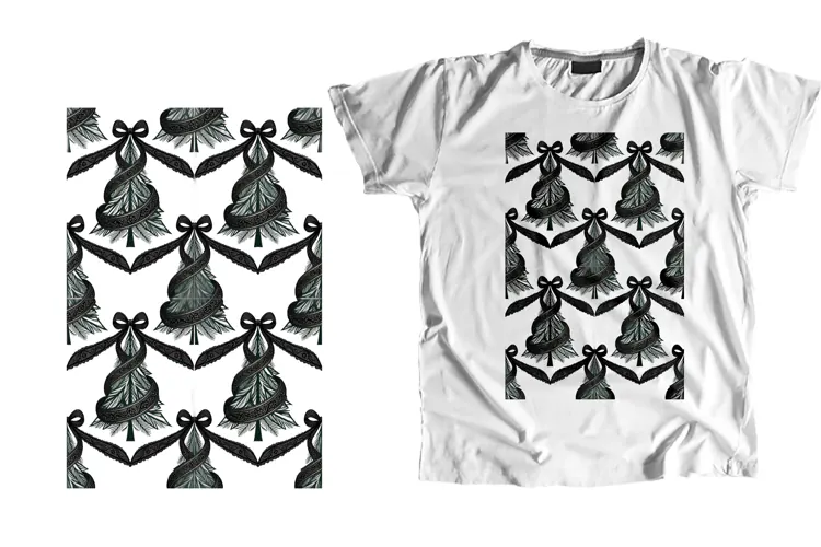 Gothic Lace Ribbon Christmas Tree Pattern PNG