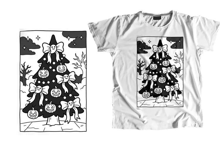 Cute Ghost Bows Pumpkin Creepmas Tree PNG