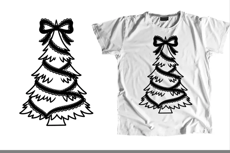 Gothic Lace Ribbon Christmas Tree Line Art Bow Topper PNG
