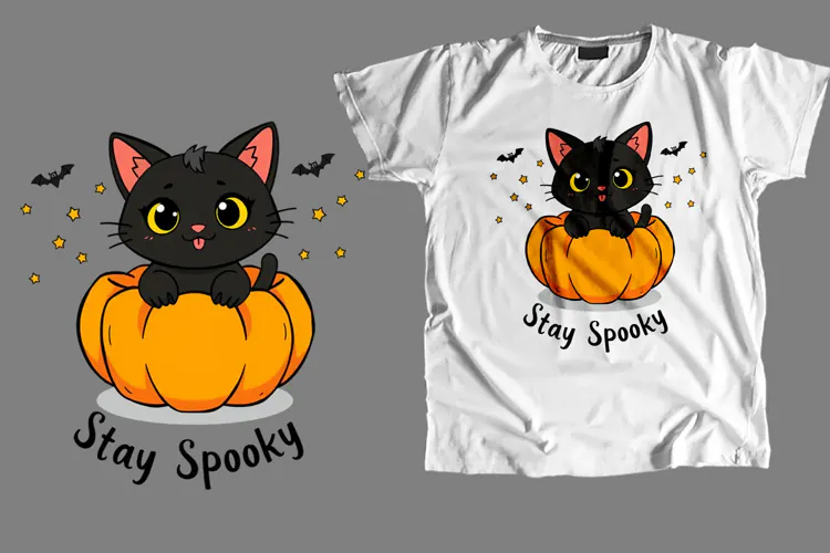 Cute Black Cat Pumpkin Stay Spooky Halloween Vector PNG