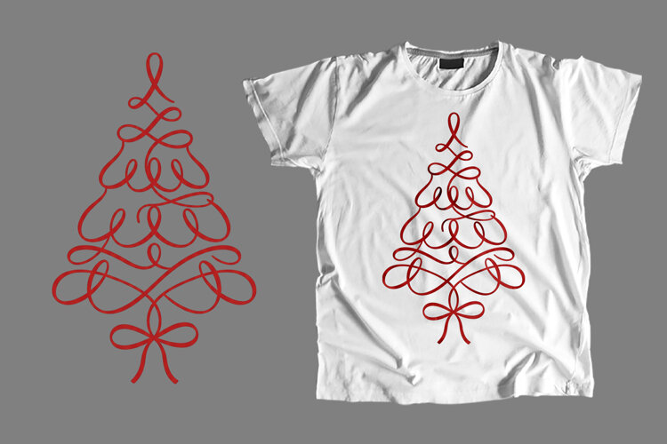 Minimalist Red Calligraphy Swirl Christmas Tree PNG example image 1