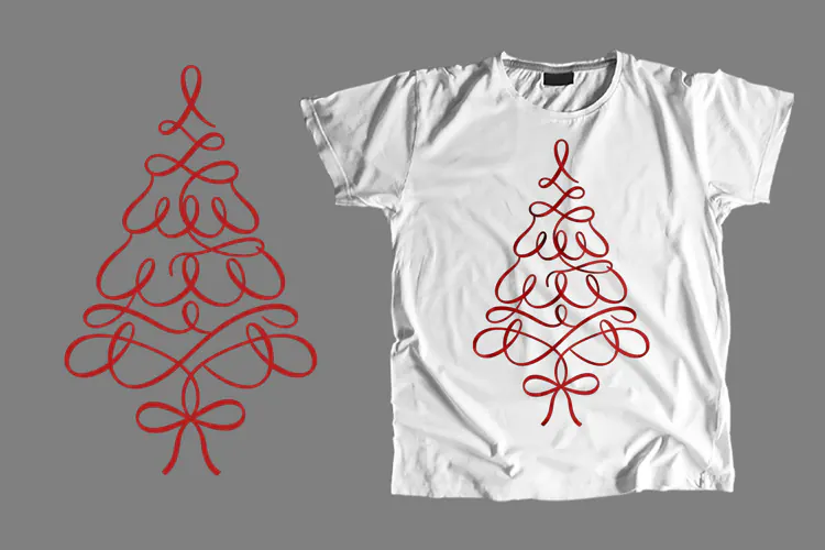 Minimalist Red Calligraphy Swirl Christmas Tree PNG