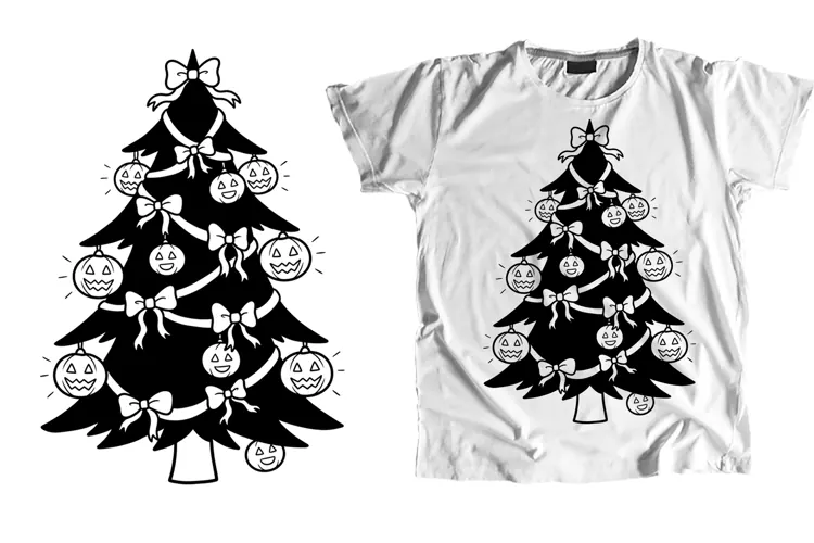 Spooky Pumpkin Bows Creepmas Tree Line Art PNG