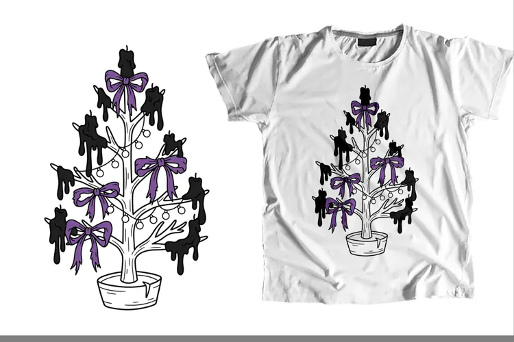 Gothic Spooky Melting Candles Tree Purple Ribbon Bow PNG