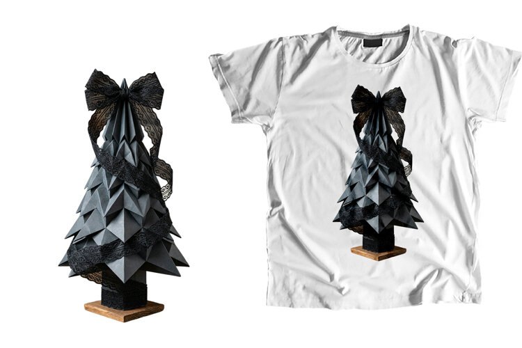 Gothic Black Origami Tree Lace Bow PNG example image 1