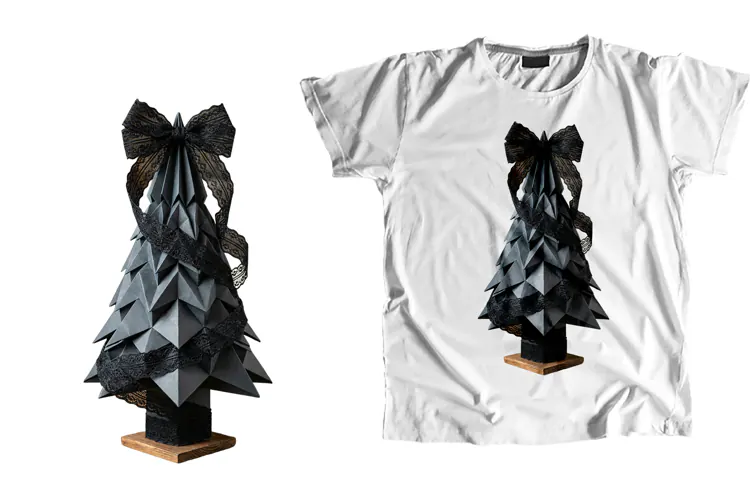 Gothic Black Origami Tree Lace Bow PNG