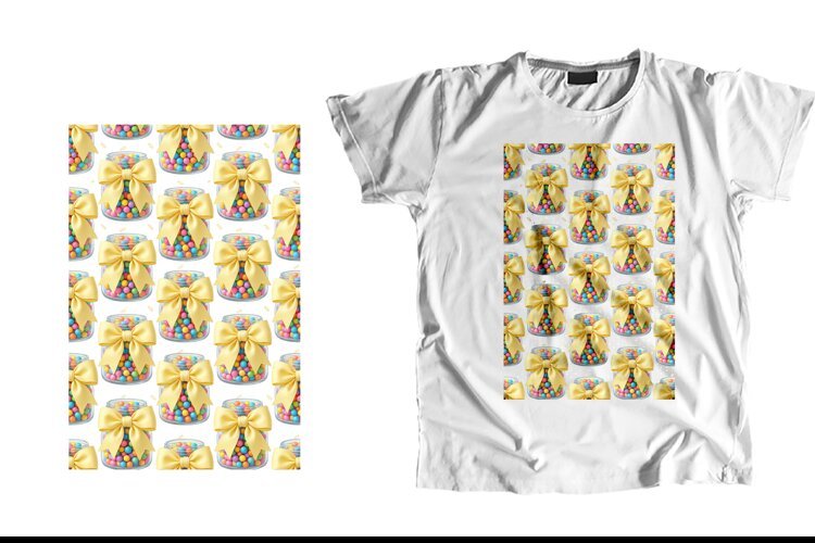 Candy Jar T-Shirt PNG Yellow Bow Sweet Pattern Sublimation example image 1